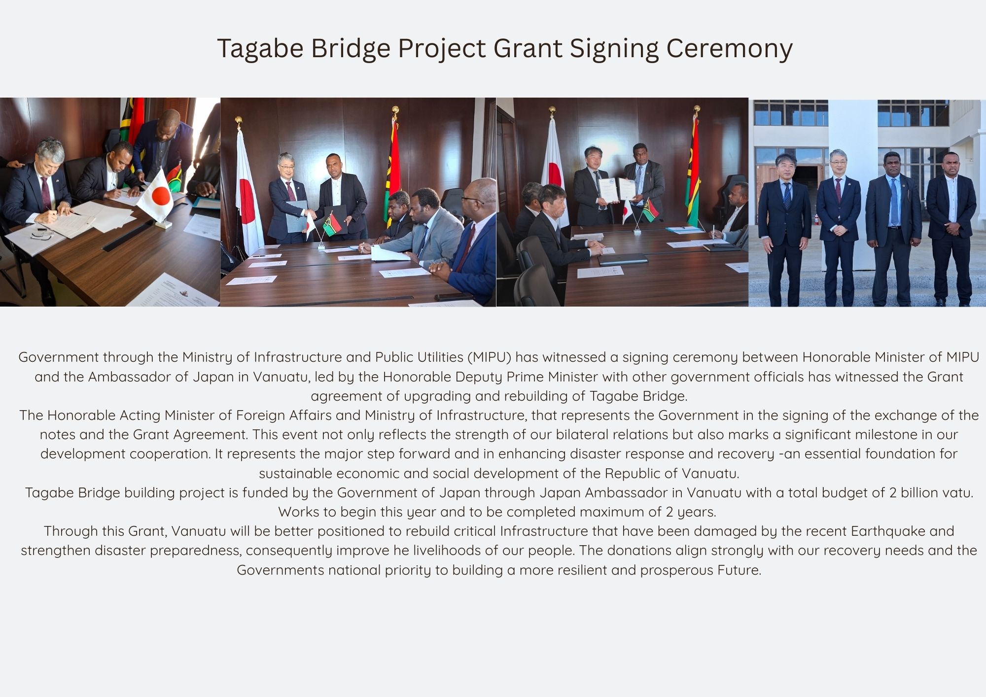 Tagabe Bridge Project Grant signing Ceremony 